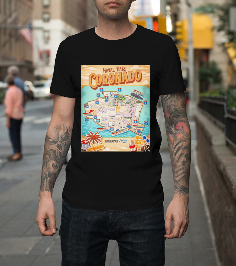 Naval Base Coronado Map NASCAR Prime Ellyson Start Finish Line Broadcast Booth T-Shirt
