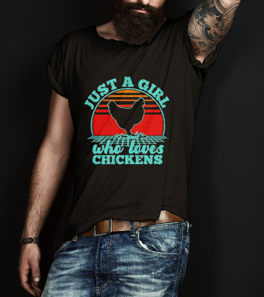 Just A Girl Who Loves Chickens Retro Sunset T-Shirt
