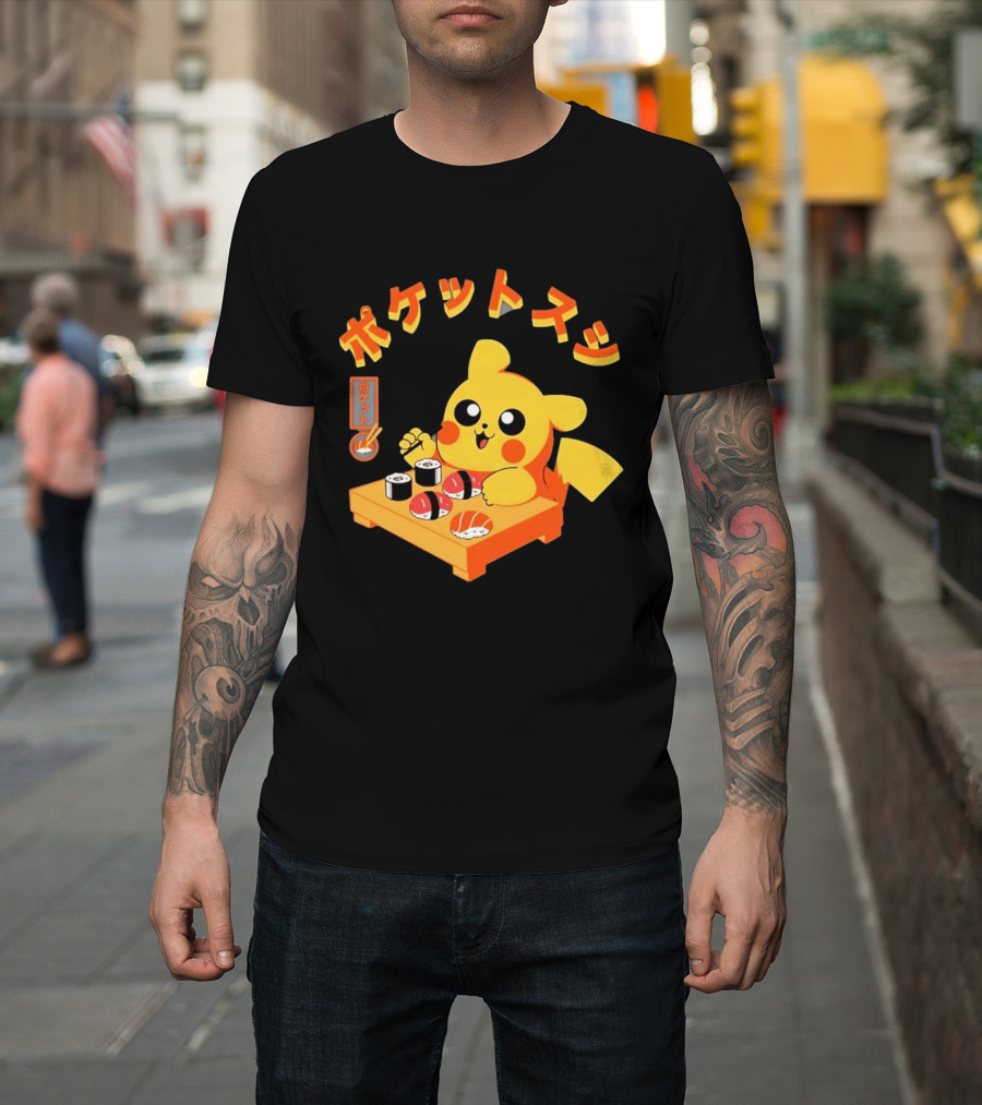 Pikachu Eating Sushi Pokemon Japanese Anime T-Shirt
