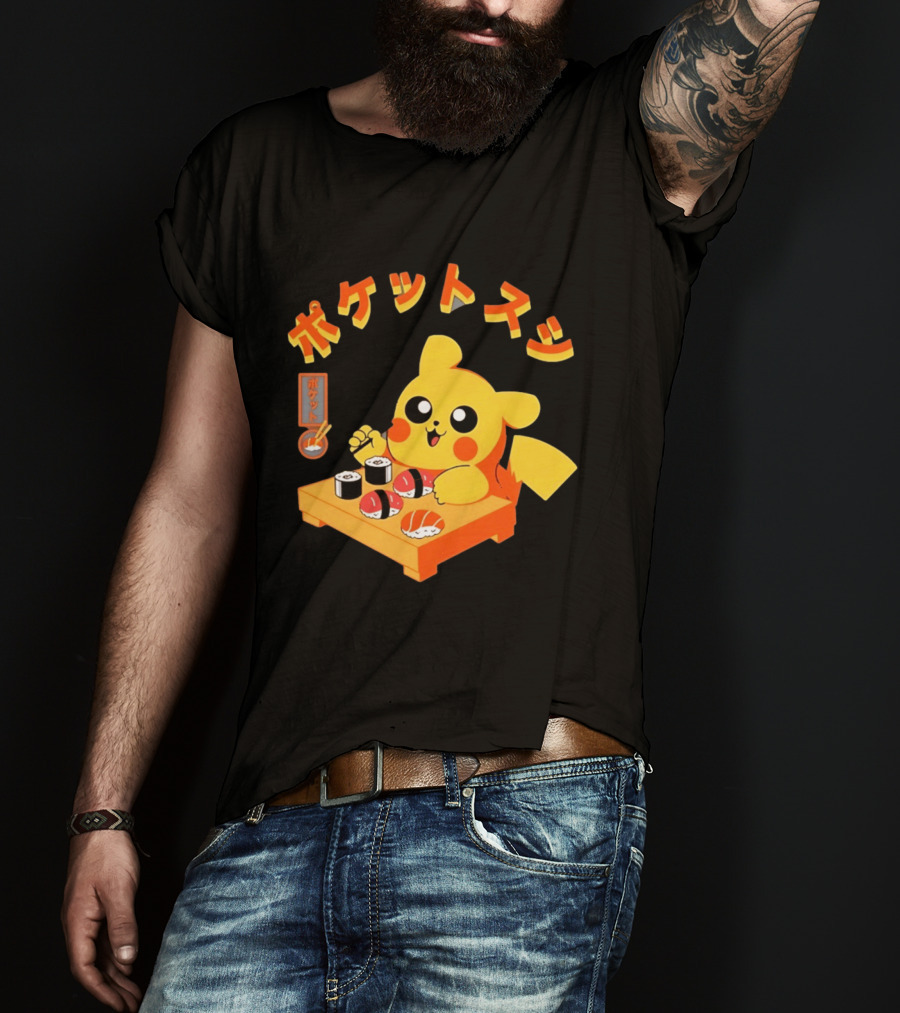 Pikachu Eating Sushi Pokemon Japanese Anime T-Shirt