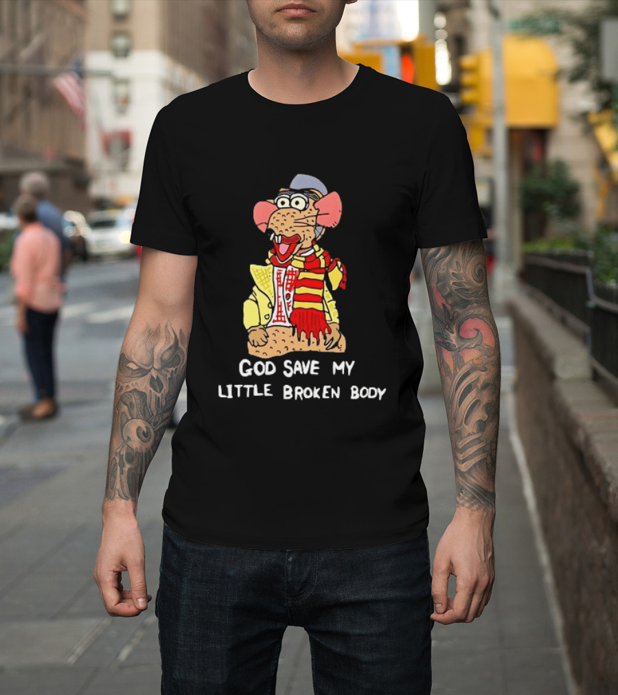 God Save My Little Broken Body Rat Character In Scarf And Yellow Jacket T-Shirt