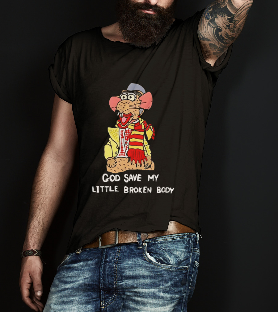 God Save My Little Broken Body Rat Character In Scarf And Yellow Jacket T-Shirt
