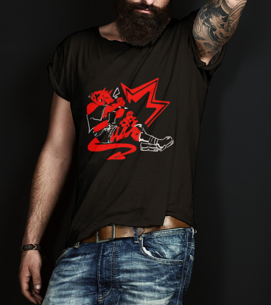 Red Devil Punk Demon Anime Character With Dynamic Action Pose T-Shirt