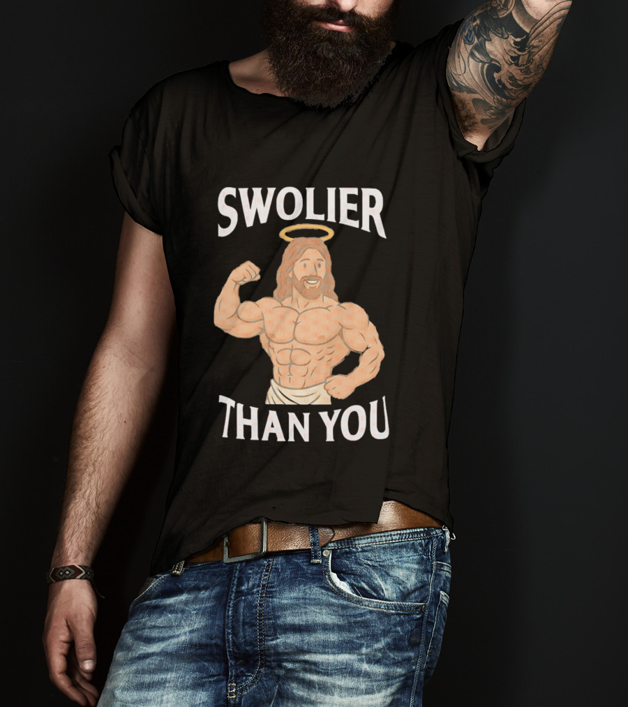 Swolier Than You Jesus Bodybuilder Muscles Fitness Halo T-Shirt