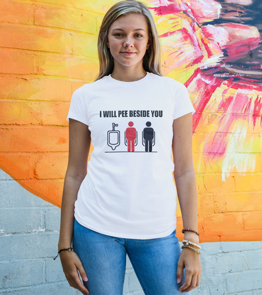 I Will Pee Beside You Red Black Human Figures Urinals T-Shirt