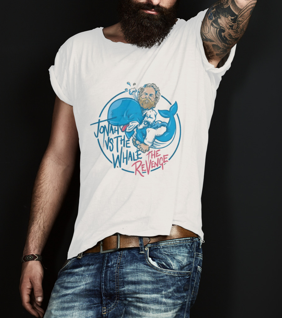 Jonah Vs The Whale The Revenge Cartoon Bearded Man Grappling Blue Creature T-Shirt