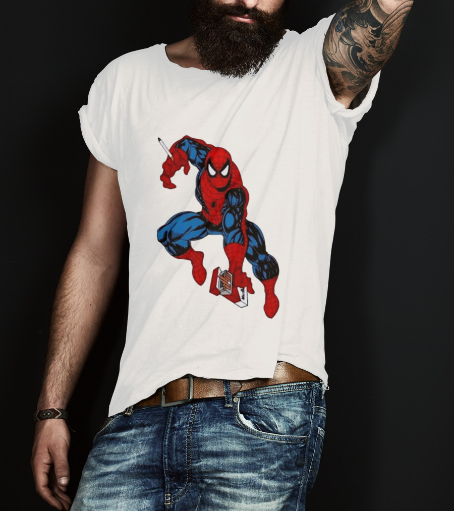 Marlboro Spider Man Crouching Holding Cigarette Packcartoon T-Shirt