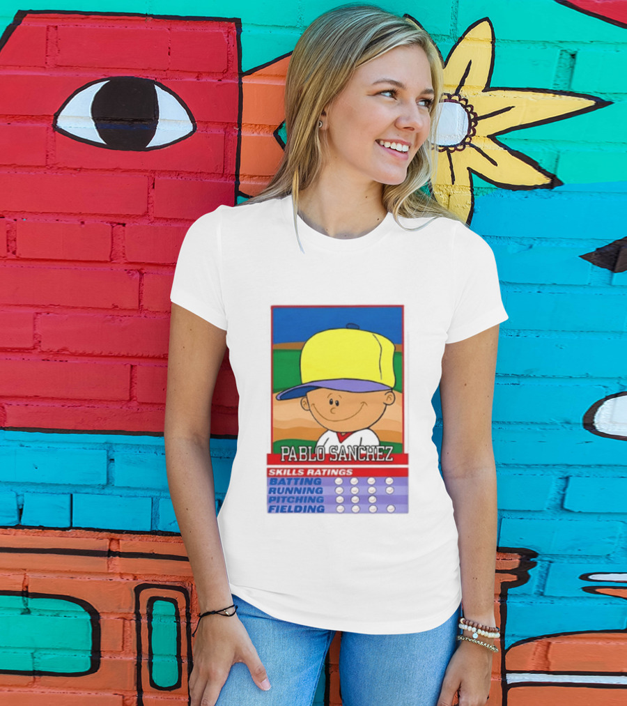 Trending Pablo Sanchez Skills Ratings Card Batting Running Pitching Fielding T-Shirt