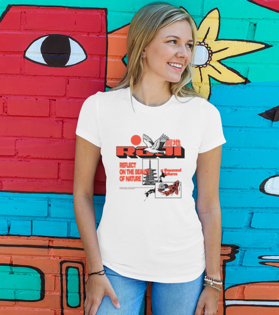 Unik Clothing Store Roji White Reflect On The Beauty Of Nature A Thousand Futures Koi Birds T-Shirt