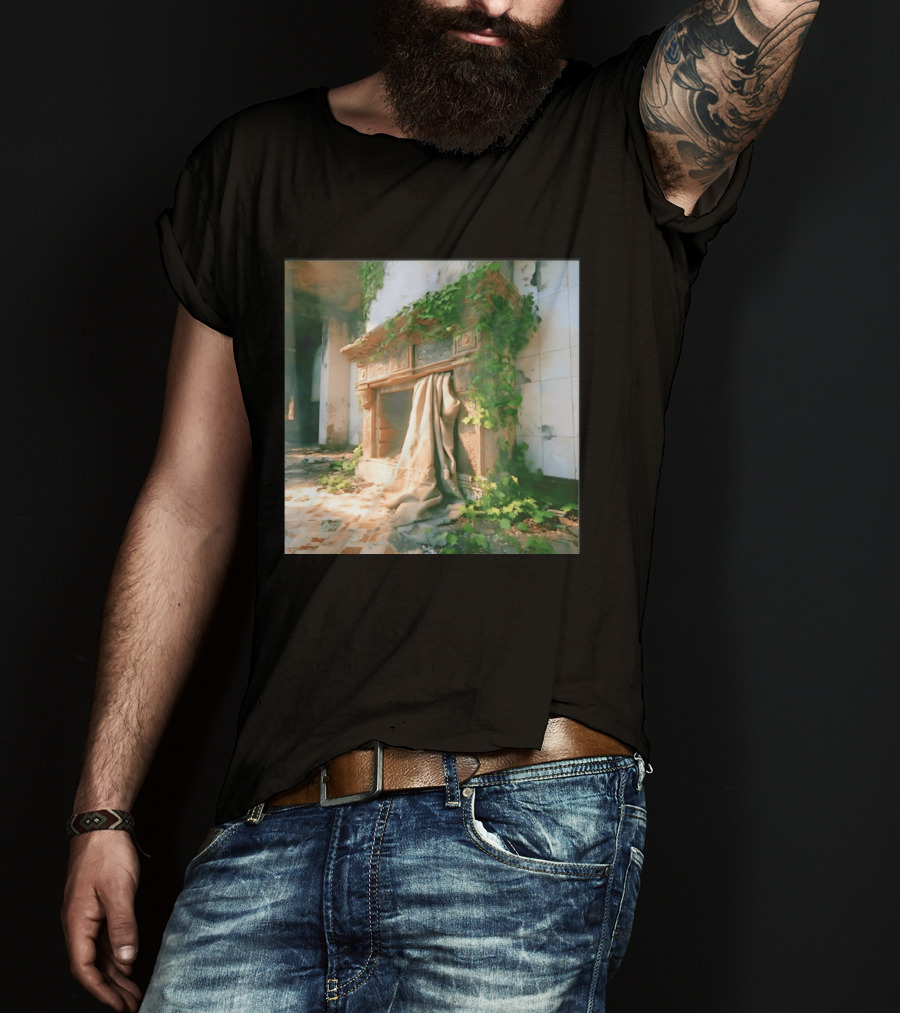 Abandoned Fireplace With Overgrown Ivy And Ruins Ambience T-Shirt