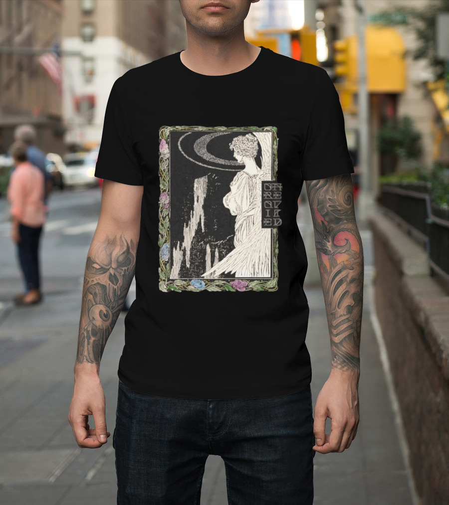 Angel Nouveau Unraveled Floral Frame Illustrative Art Winged Celestial Figure T-Shirt