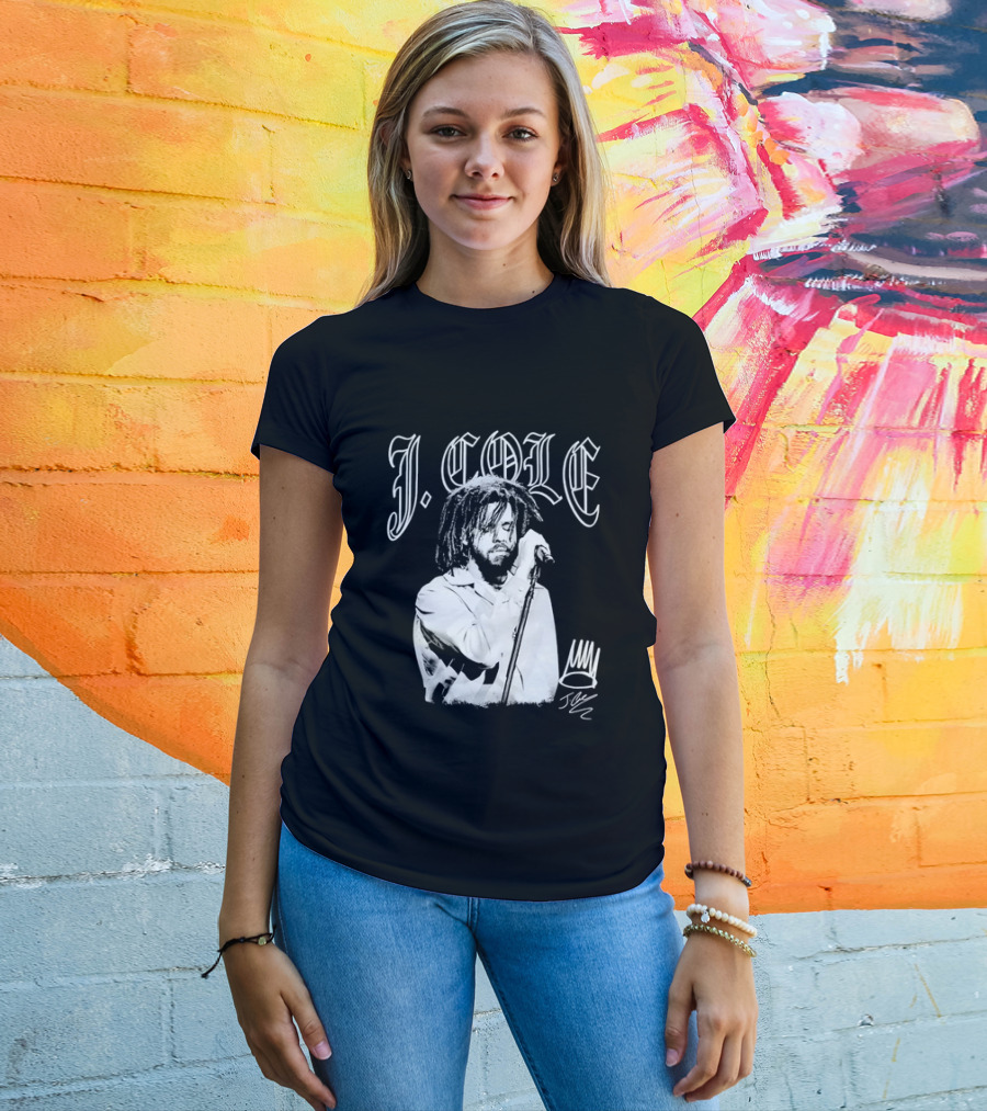 J Cole Dreamville Hip Hop Portrait Style Microphone T-Shirt