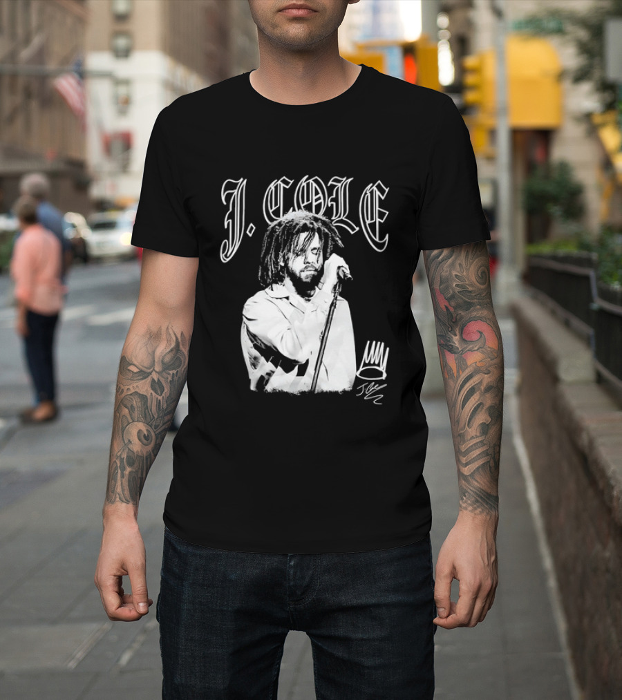 J Cole Dreamville Hip Hop Portrait Style Microphone T-Shirt