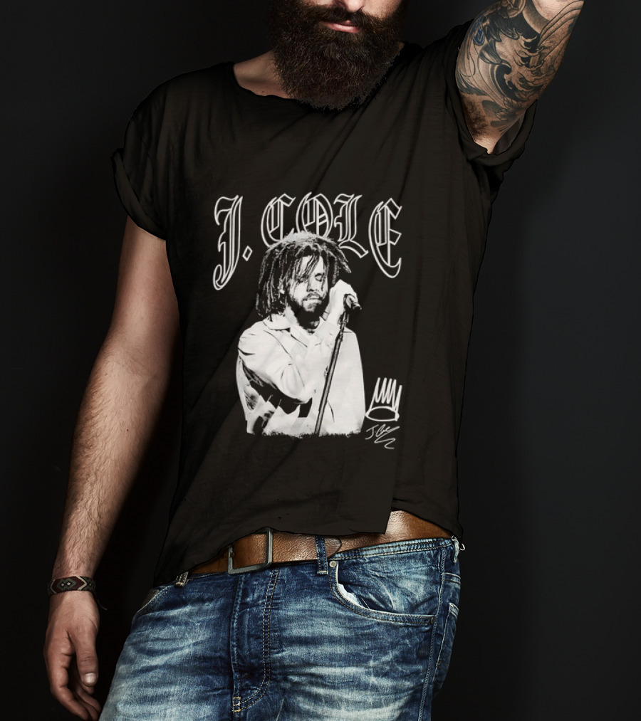 J Cole Dreamville Hip Hop Portrait Style Microphone T-Shirt