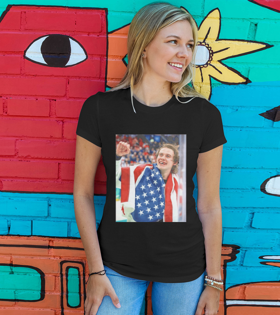 Jack Hughes USA Hockey World Champs 2026 Victory Celebration American Flag T-Shirt
