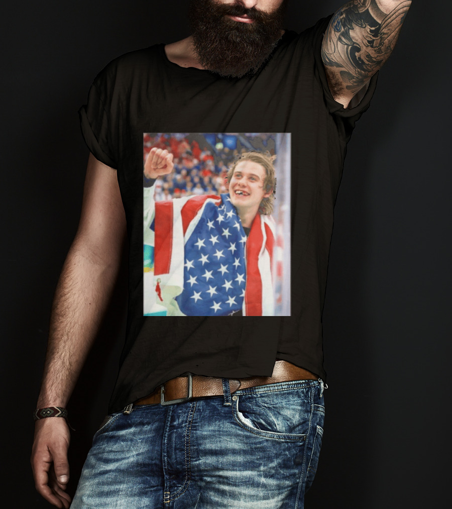 Jack Hughes USA Hockey World Champs 2026 Victory Celebration American Flag T-Shirt
