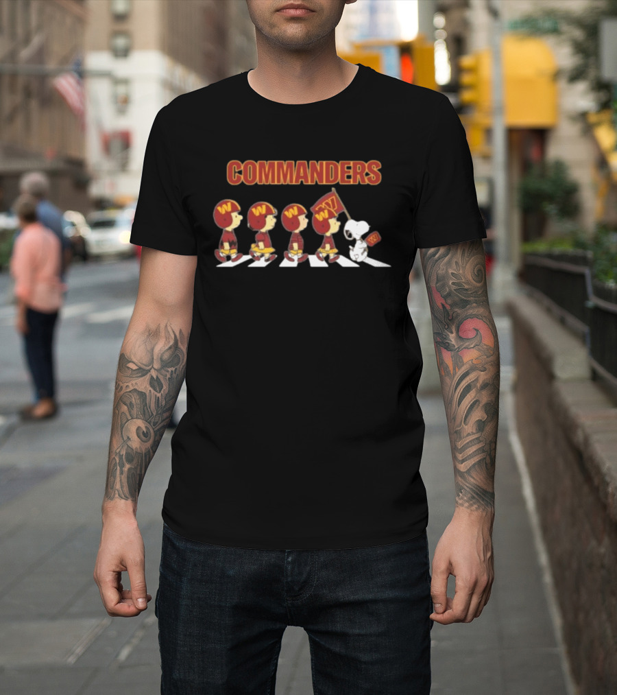 Peanuts Characters Marching On Abbey Road With Washington Commanders T-Shirt