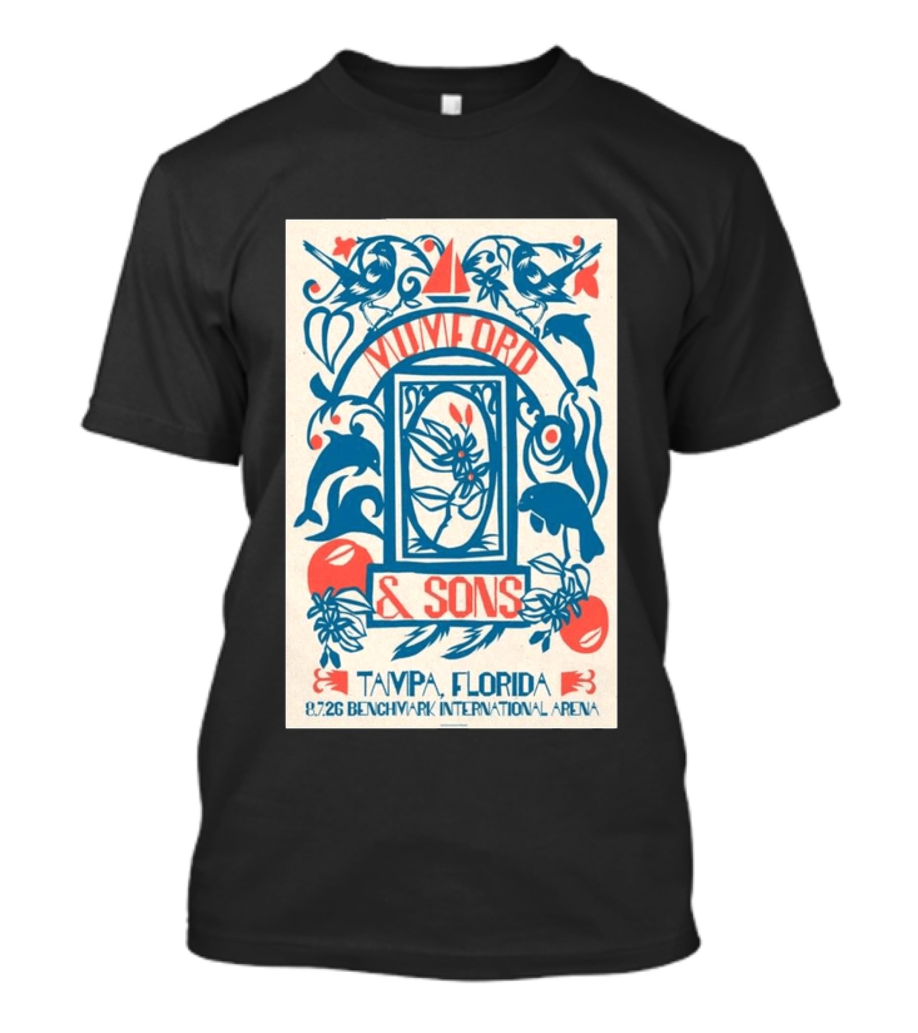Mumford & Sons August 7 2026 Benchmark International Arena Tampa Florida With Dolphins And Floral Motif T-Shirt