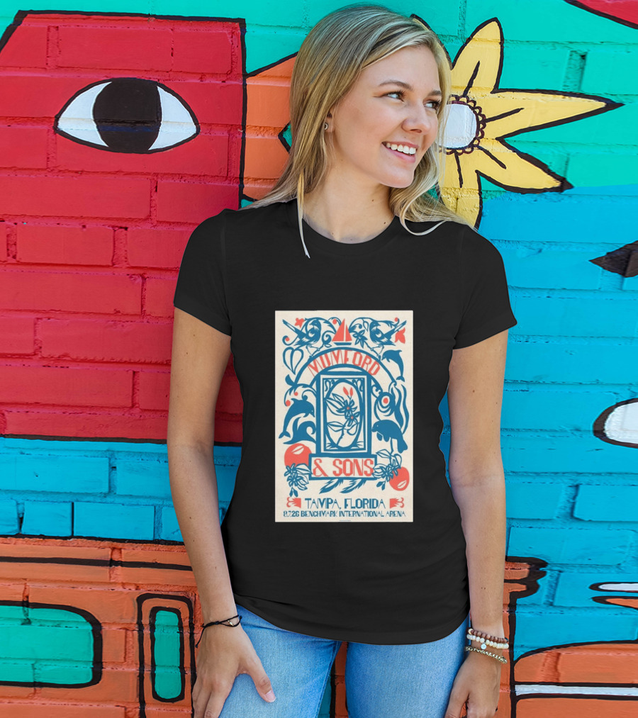 Mumford & Sons August 7 2026 Benchmark International Arena Tampa Florida With Dolphins And Floral Motif T-Shirt