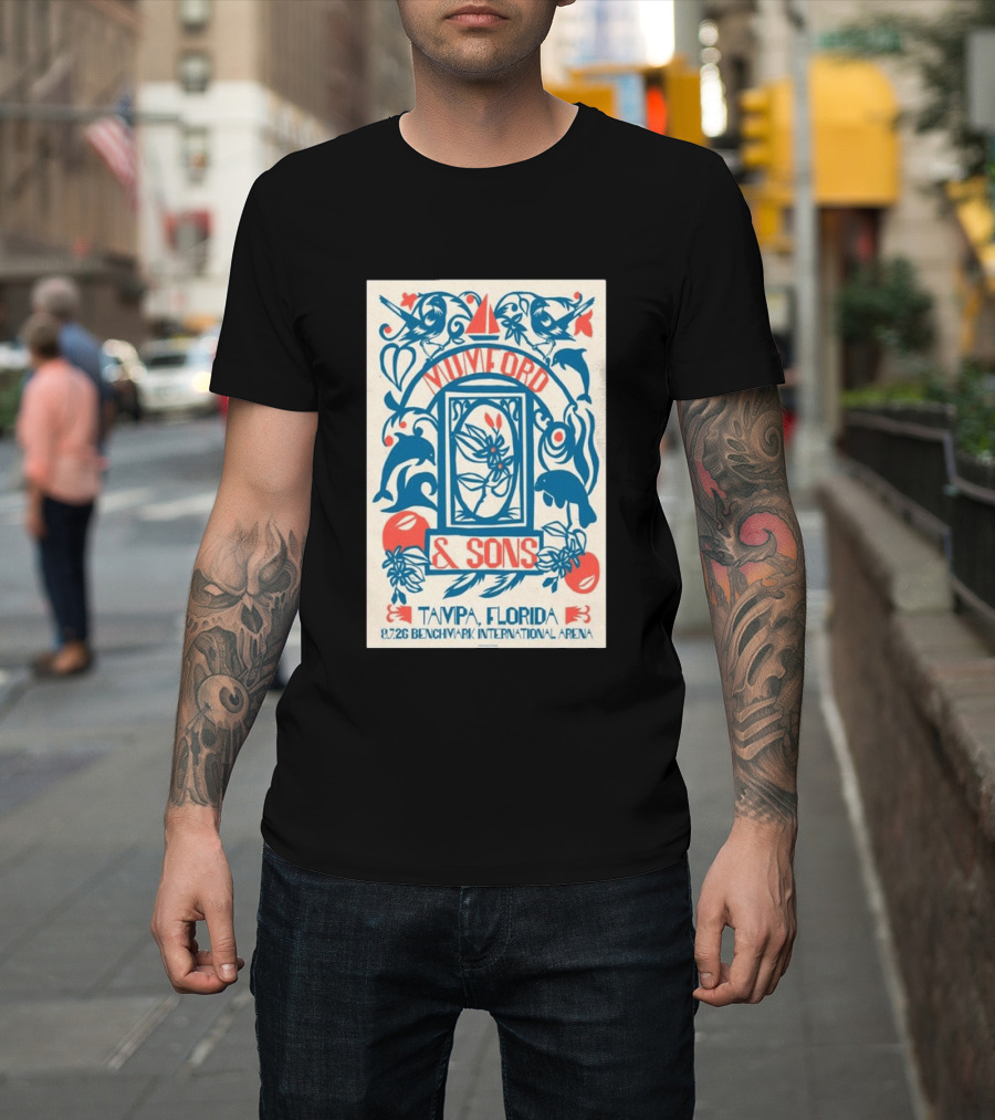 Mumford & Sons August 7 2026 Benchmark International Arena Tampa Florida With Dolphins And Floral Motif T-Shirt
