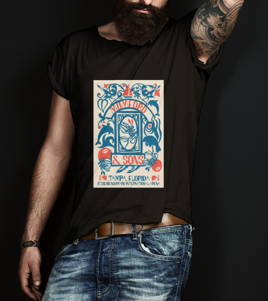 Mumford & Sons August 7 2026 Benchmark International Arena Tampa Florida With Dolphins And Floral Motif T-Shirt