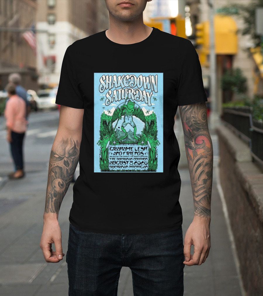 Grahame Lesh Shakedown Saturday August 8 2026 Buchanan Michigan Frog Art Trees Grahame Lesh And Friends Breakfast For Dinner Live Music Event T-Shirt