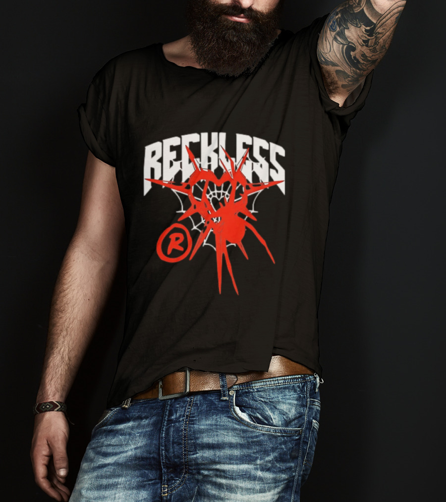 Reckless Web Heart With Spiky Red Symbol And R T-Shirt
