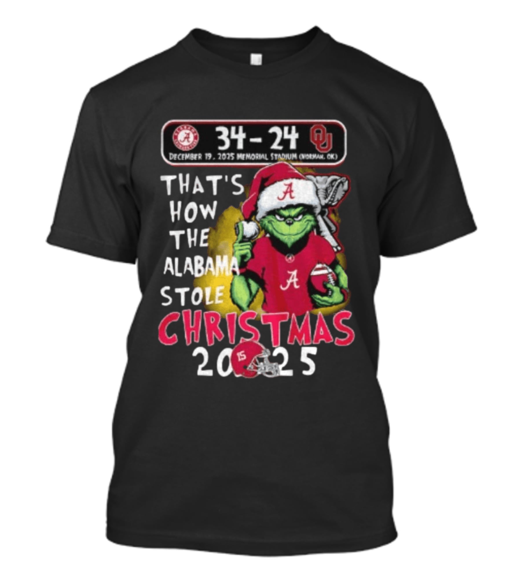 Grinch Santa Alabama Crimson Tide 34 24 Oklahoma Sooners That's How The Alabama Stole Christmas 2025 T-Shirt