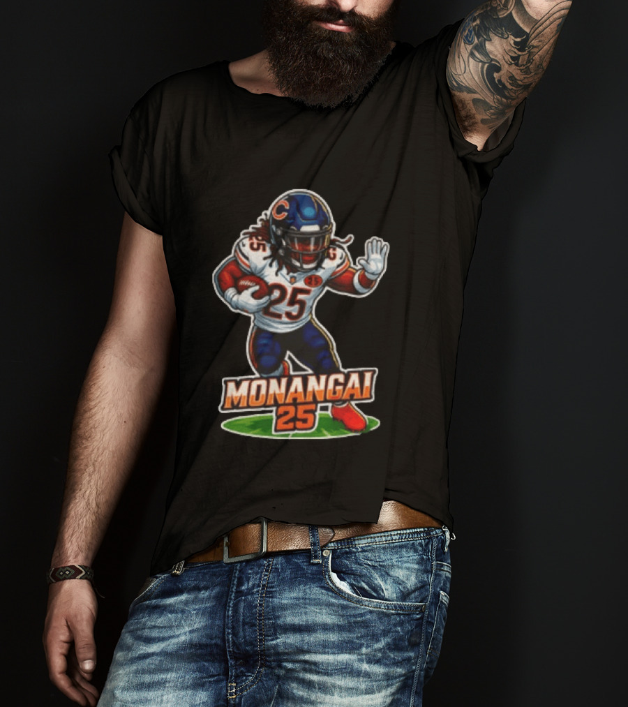 Chicago Bears Kyle Monangai Cartoon Caricature Football Player 25 T-Shirt