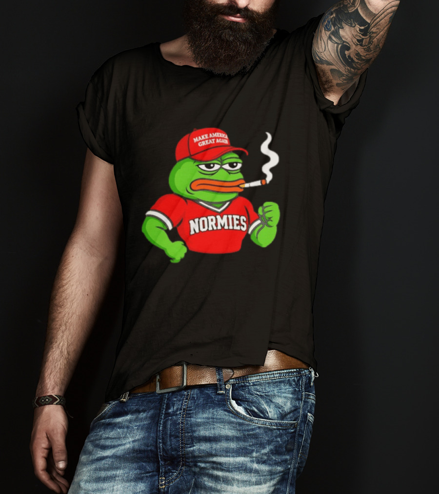 Pepe The Frog Smoking Wearing Normies Make America Great Again Red Hat T-Shirt