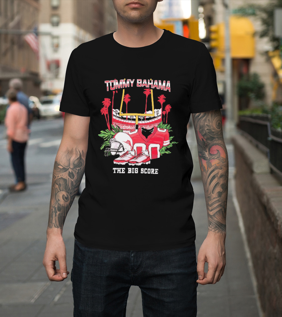 Tommy Bahama The Big Score Football Stadium Jersey And Helmet Football Scene T-Shirt