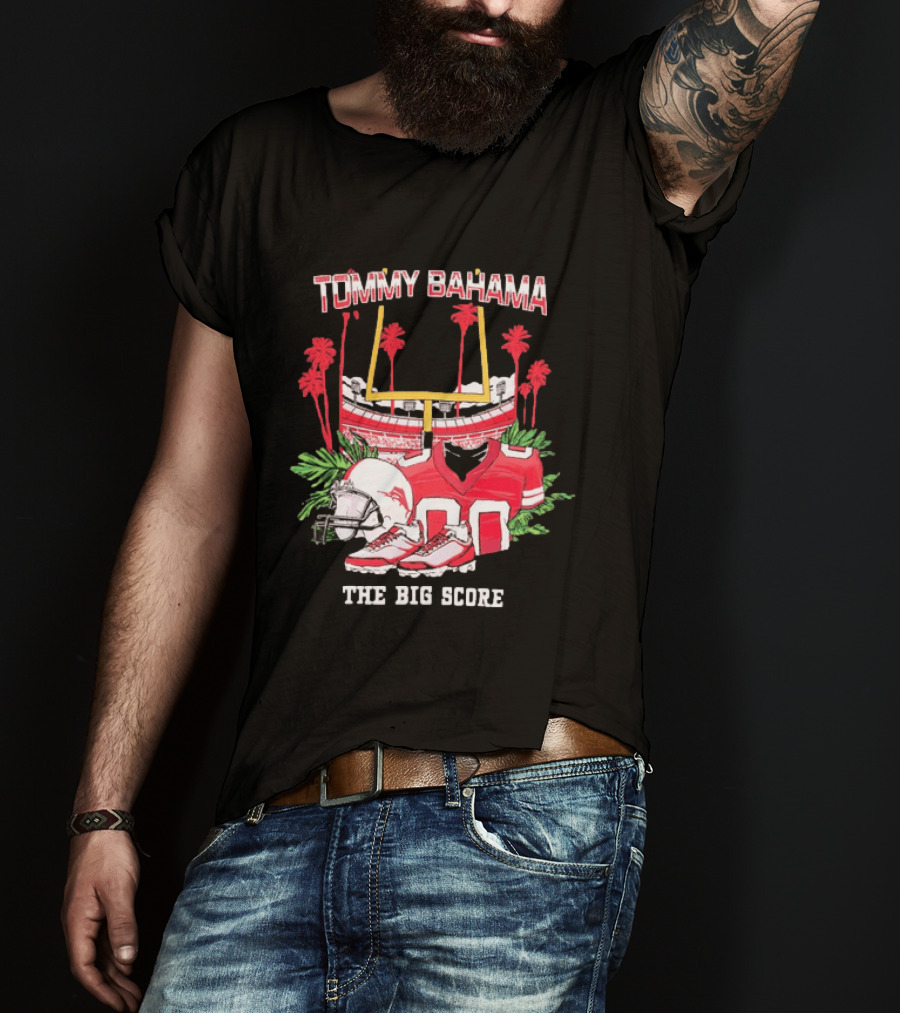 Tommy Bahama The Big Score Football Stadium Jersey And Helmet Football Scene T-Shirt