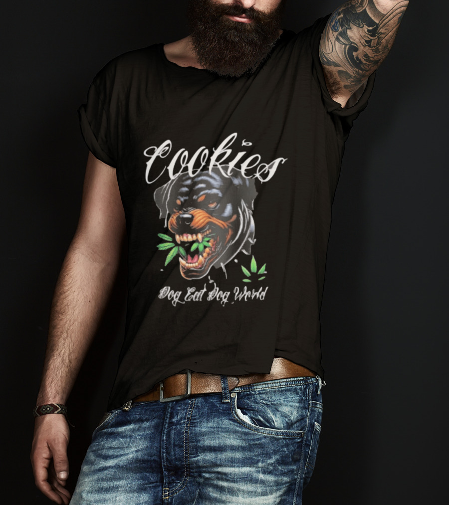 Cookies Dog Eat Dog World Rottweiler With Leaf T-Shirt