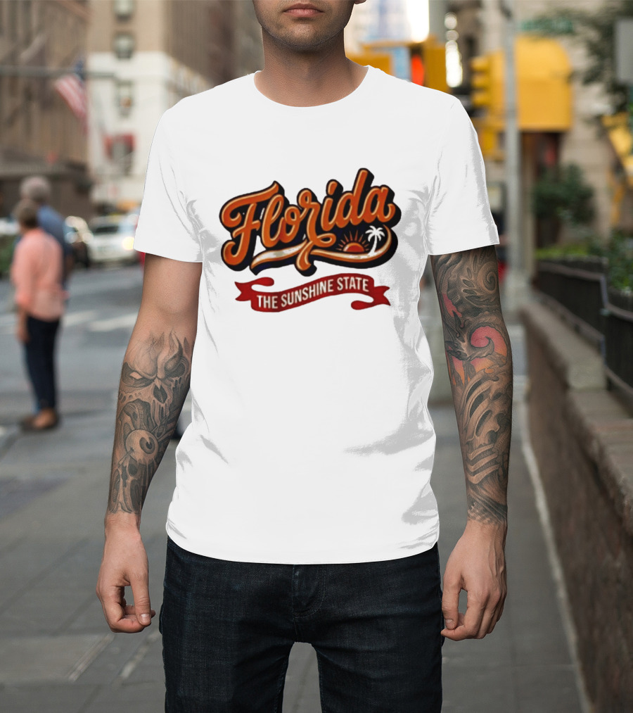 Florida The Sunshine State Sunset Palm Tree Vintage Look T-Shirt
