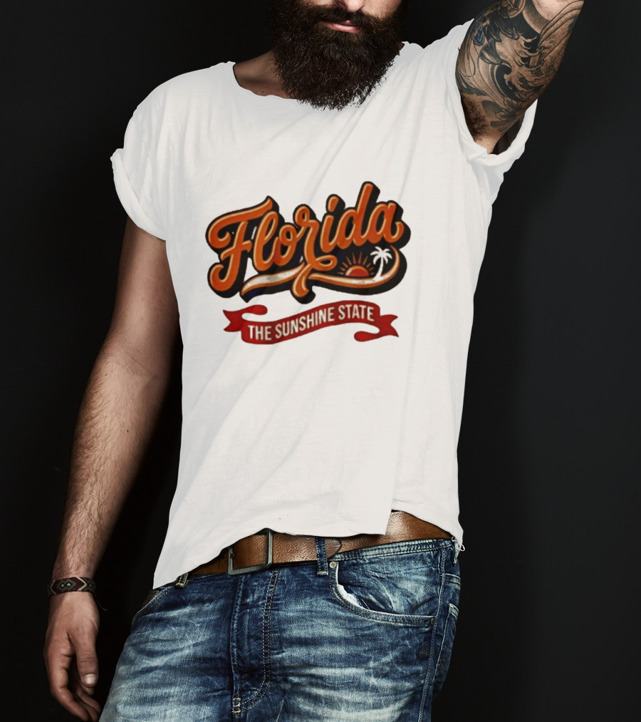 Florida The Sunshine State Sunset Palm Tree Vintage Look T-Shirt