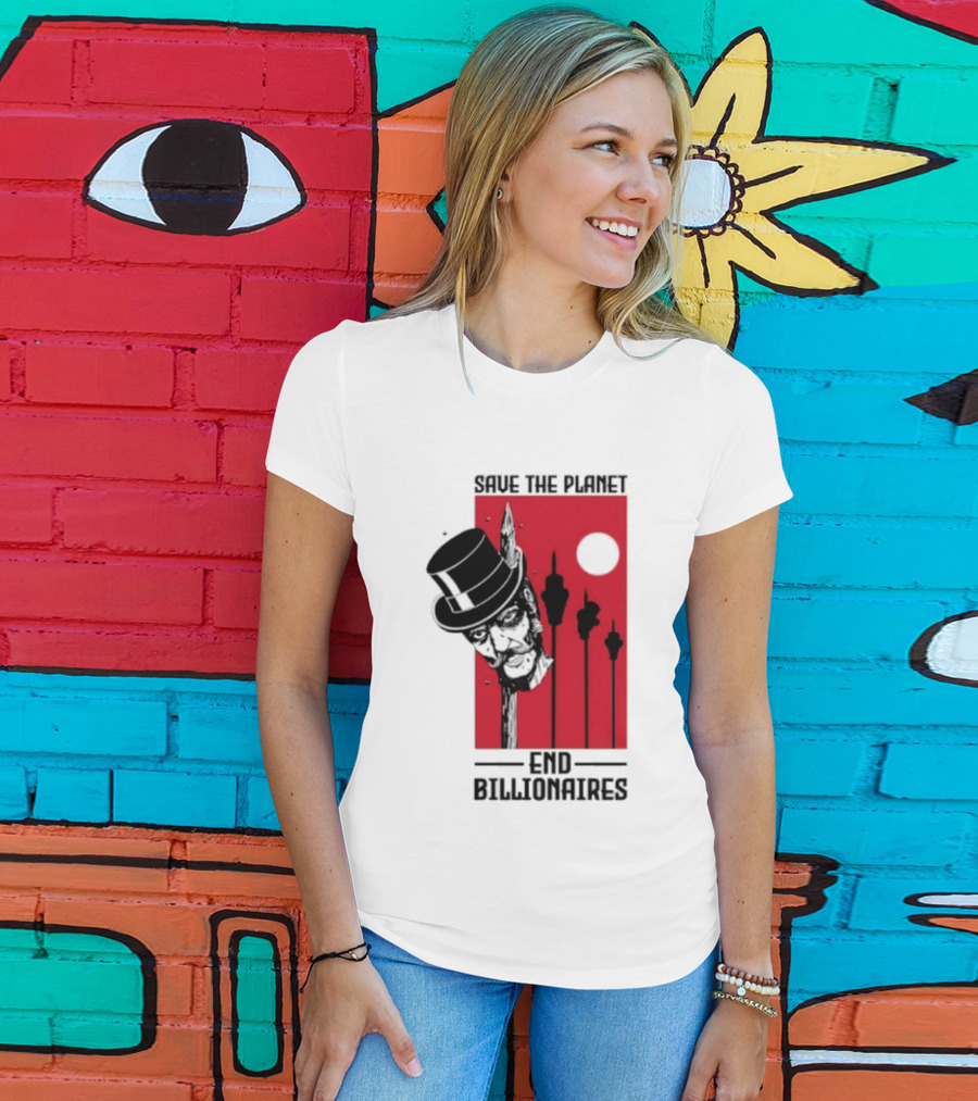 Original Save The Planet End Billionaires Top Hat Monopoly Man Red Sun T-Shirt