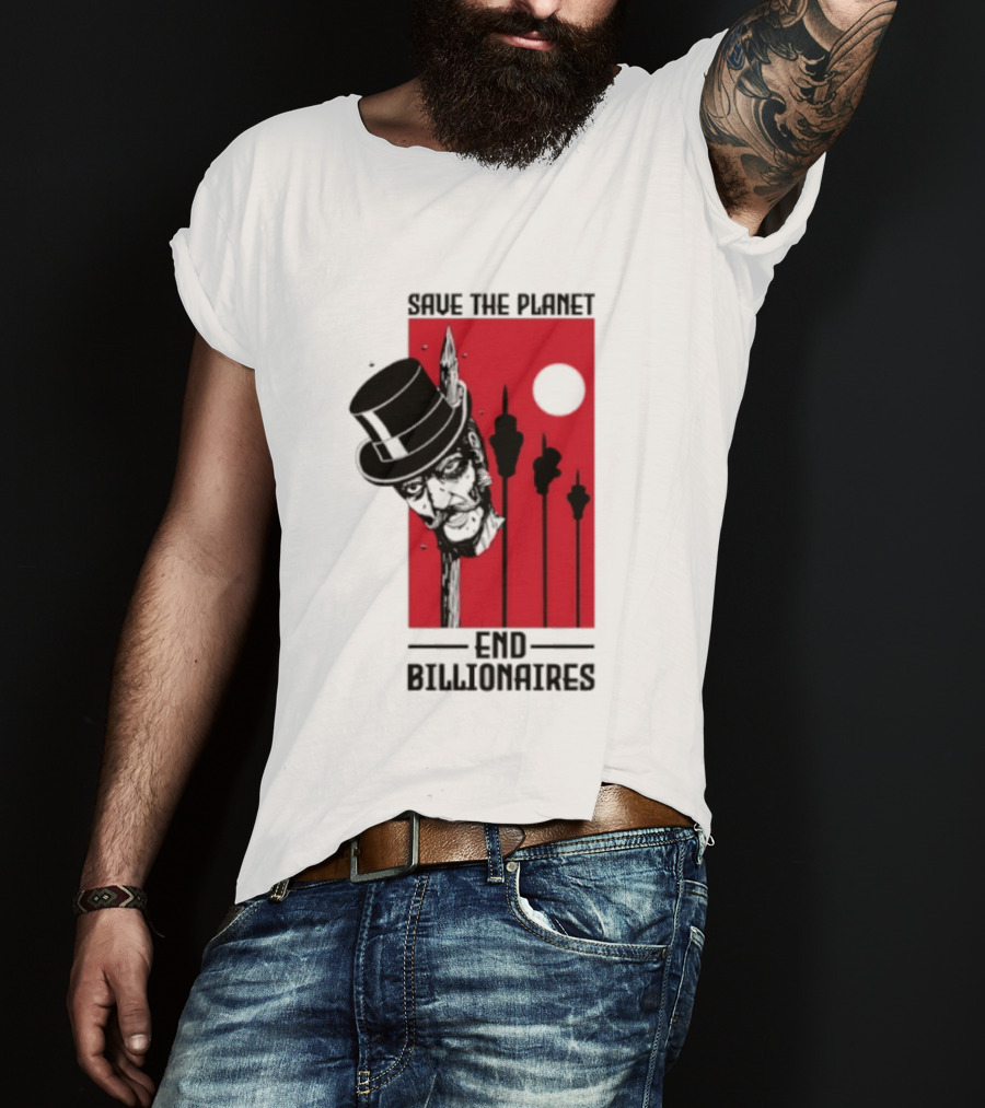 Original Save The Planet End Billionaires Top Hat Monopoly Man Red Sun T-Shirt