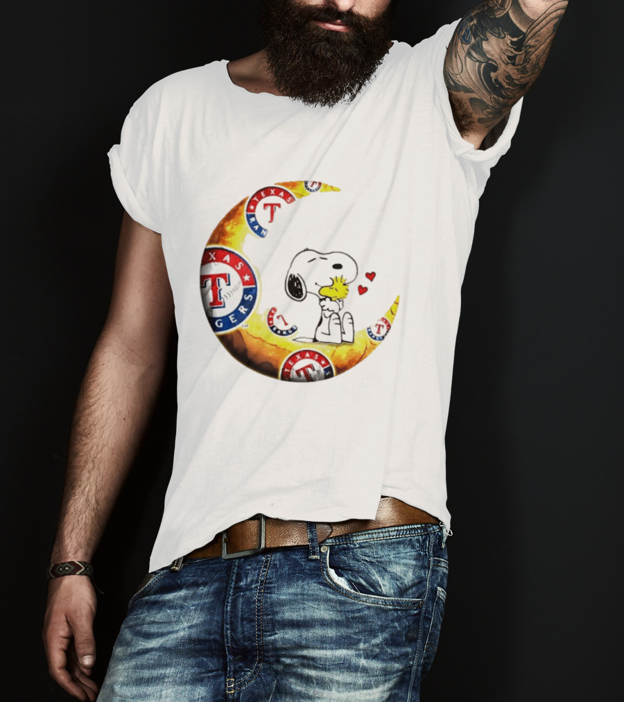 Snoopy Woodstock Texas Rangers Moon Baseball Fan Celebration T-Shirt