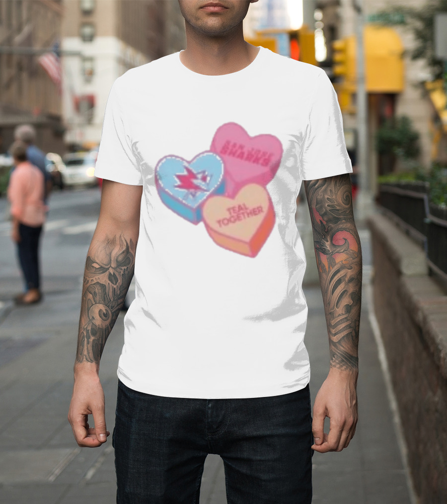San Jose Sharks Valentine Candy Heart Teal Together T-Shirt