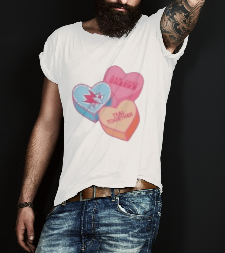 San Jose Sharks Valentine Candy Heart Teal Together T-Shirt