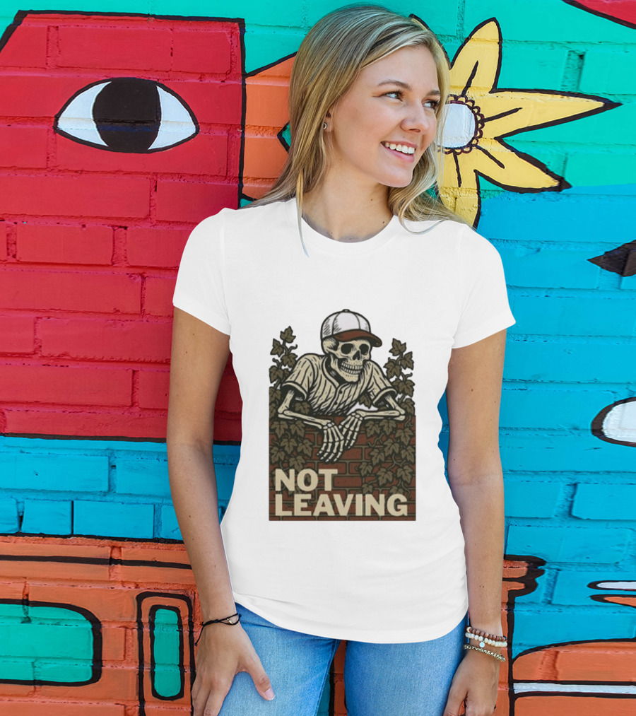 Skeleton Baseball Player Not Leaving Brick Wall Ivy Cap T-Shirt