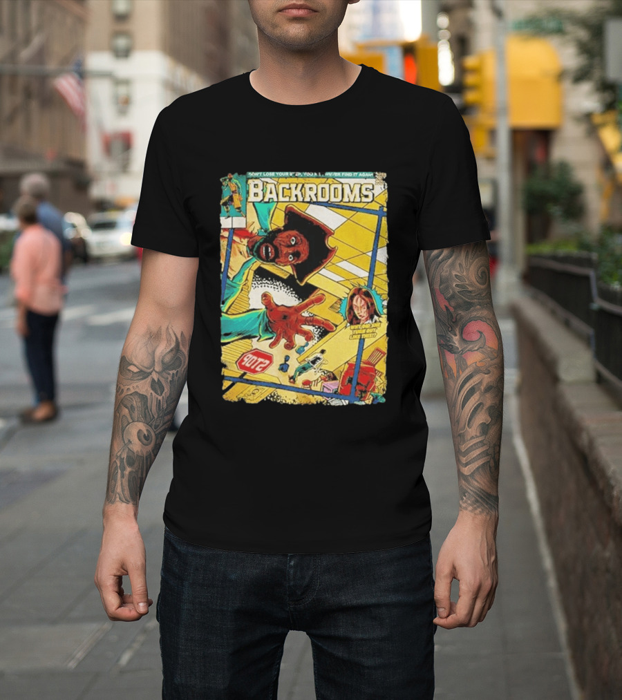 Backrooms Horror Comic Why Did She Turn Out Like This Don't Lose Your Way Stop Sign Creepy Scene T-Shirt