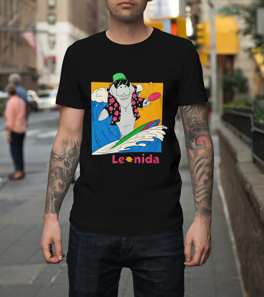 Leonida Surfing Manatee Tropical Beach Fun T-Shirt