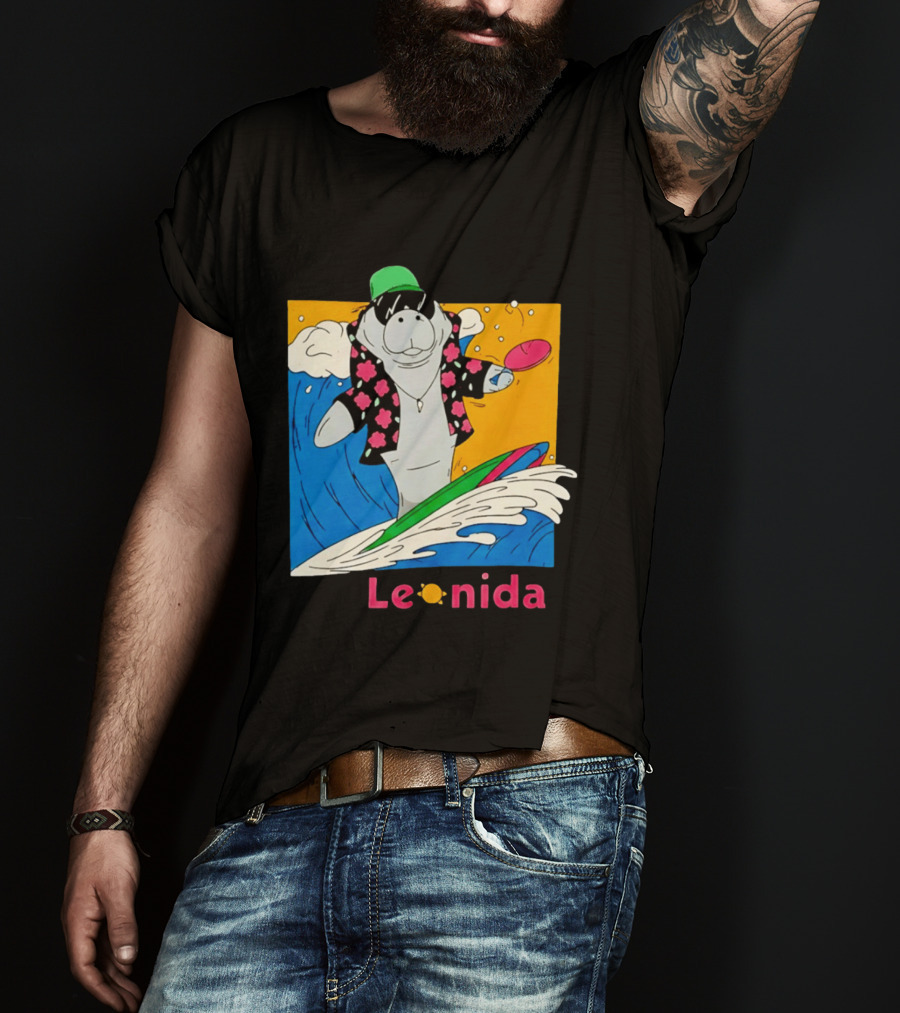 Leonida Surfing Manatee Tropical Beach Fun T-Shirt
