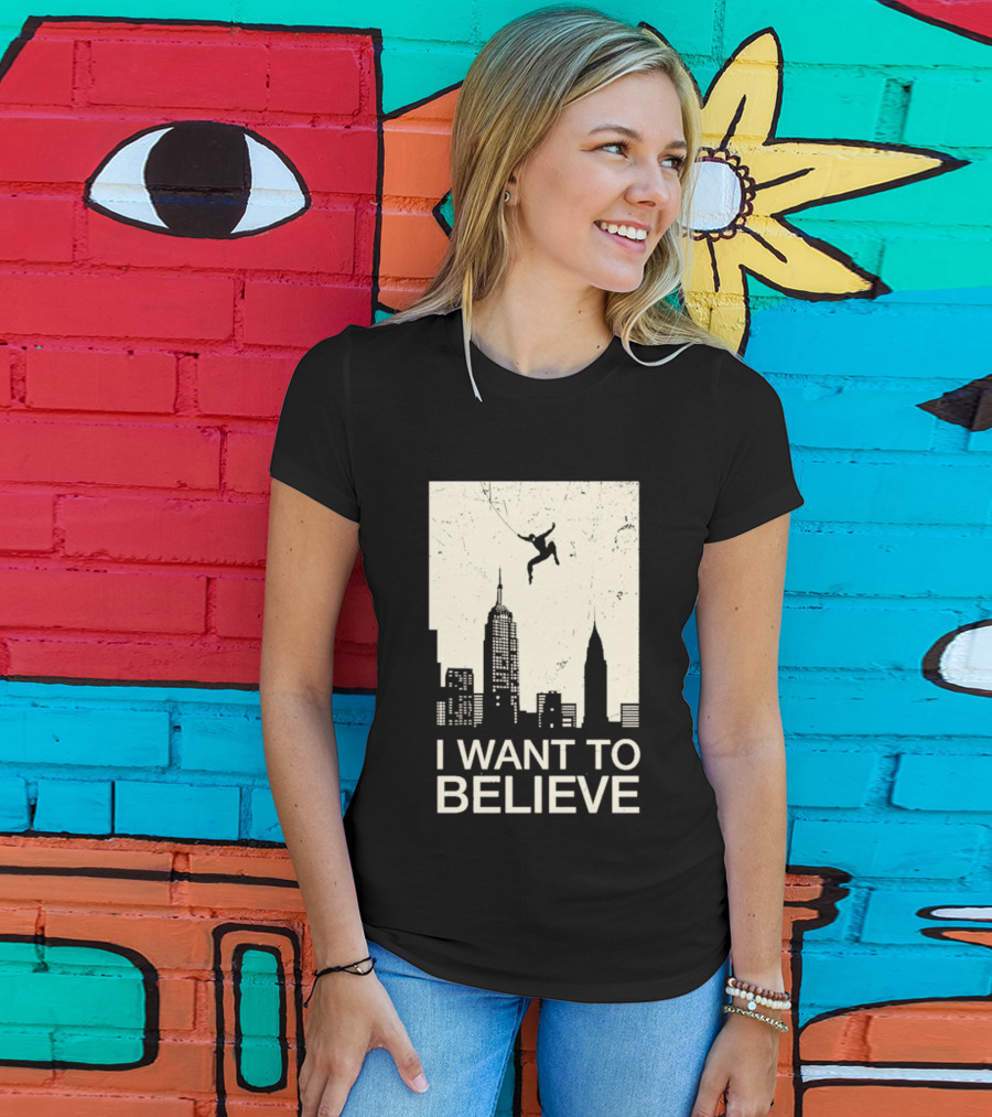 Friking I Want To Believe Swinging Hero Cityscape T-Shirt