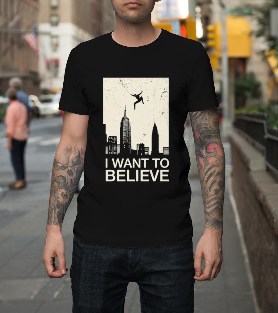 Friking I Want To Believe Swinging Hero Cityscape T-Shirt