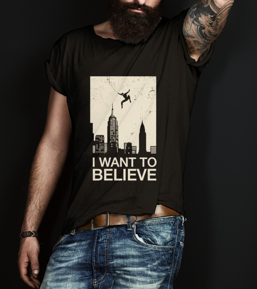 Friking I Want To Believe Swinging Hero Cityscape T-Shirt