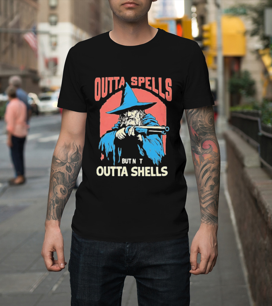 Outta Spells But Not Outta Shells Wizard Humor T-Shirt