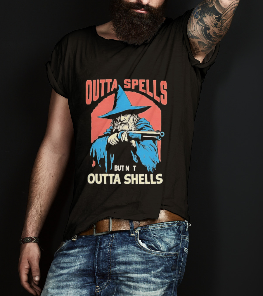 Outta Spells But Not Outta Shells Wizard Humor T-Shirt