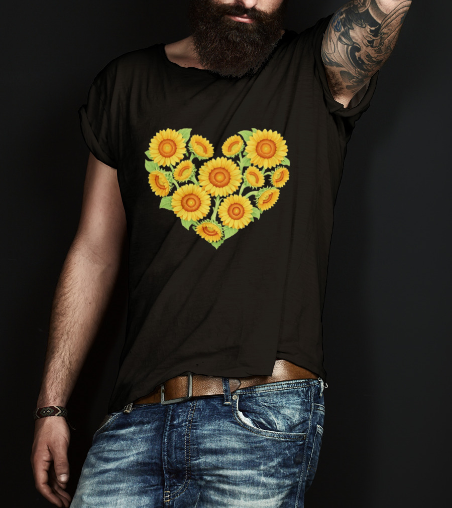 Sunflower Heart Shaped Floral Arrangement Nature T-Shirt